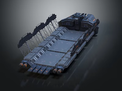 Modern Warship With Long Deck Side Support Beams And Metallic Thrusters Design 3d model