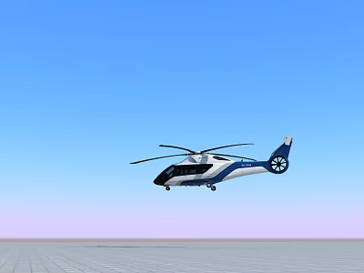 Modern Helicopter Flying In Clear Blue Sky With Gray Ground Background 3d model