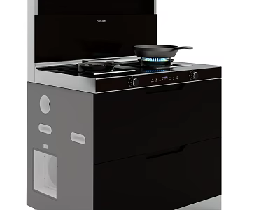 Modern Kitchen Integrated Stove Cabinets With Black Silver Design And Storage Drawers 3d model
