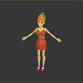 Game Movie Character With Yellow Hair In Red Dress Pink Shoes And Green Necklace