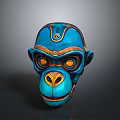 Ornate Blue Monkey Mask With Vibrant Orange Details And Shiny Gold Accents