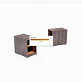 Two Dark Wood Grain Cabinets With Open Shelves And Light Interior 3d model