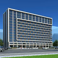 Modern Office Building Exterior With Glass Facade Street View Pedestrians Cars And Greenery