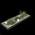 Plant Combination in Black Rectangular Container with Green Moss Palm Leaves Stones and Round Lights 3d model