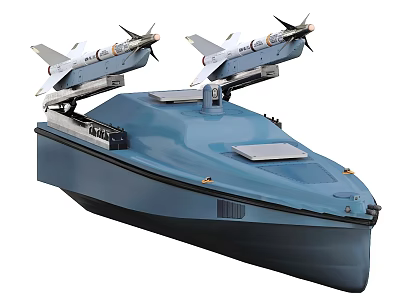 Modern Blue Warship Equipped With Missile Launchers And Aircraft On Deck 3d model
