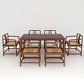 Traditional Wooden Tea Table and Chairs Set With Rectangular Top and Classic Backrest Design 3d model