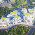Unique Modern Architectural Complex Design With Green Roofs And Surrounding Trees 3d model