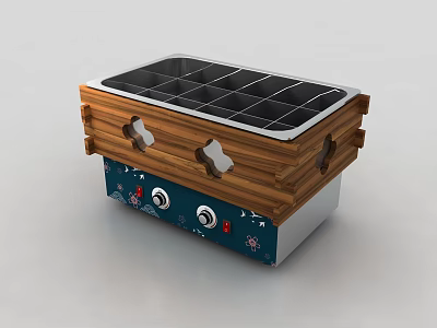 Electric Multi Compartment Kitchen Appliance with Wooden Decoration and Knob Control for Cooking 3d model