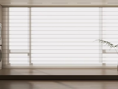 White Large Window Blinds In Modern Minimalist Room With Natural Light And Plant 3d model