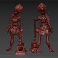 Female Warrior Character With Red Hair And Hammer Weapon 3D Model Design