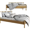 Modern Wooden Double Bed With Gray Bedding Simple Frame And Comfortable Pillows 3d model