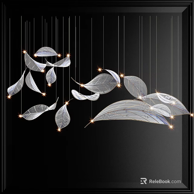Modern Leaf Shaped Pendant Light with Silver Leaves and Illuminated Details for Elegant Contemporary Interiors 3d model 