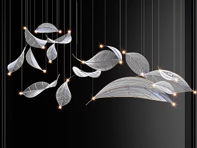 Modern Leaf Shaped Pendant Light with Silver Leaves and Illuminated Details for Elegant Contemporary Interiors 3d model