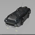 Dark Colored Armored Military Vehicle With Roof Mounted Equipment And Body Insignia