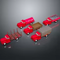Red Model Trucks Featuring Tank Dump Flatbed And Covered Cargo Designs