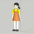 Cute Cartoon Game Character With Black Double Ponytails Purple Beads Yellow Top And Orange Dress