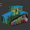 Blue Tracked Tractor With Cabin Headlights And Orange Warning Lights 3d model