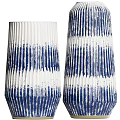 Two Blue And White Striped Textured Ceramic Vases With Decorative Design 3d model