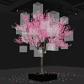 Decorative DP Installation With Cherry Blossom Tree And Hanging Transparent Cubes 3d model