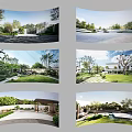 Modern Outdoor Landscape Design With Green Lawns Trees Pathways And Courtyards