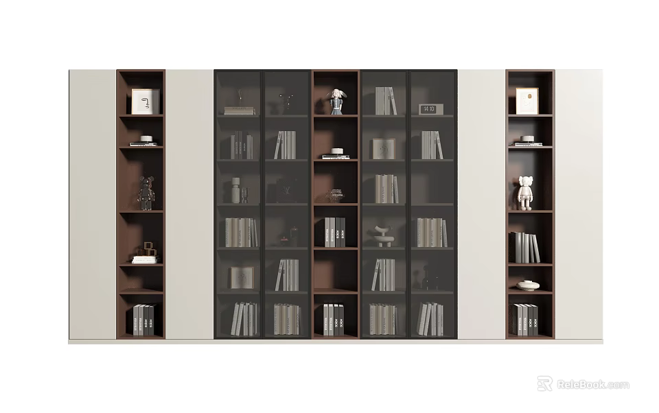 Modern Bookcase Interior Design With Multiple Shelves Books And Decorative Items 3d model 