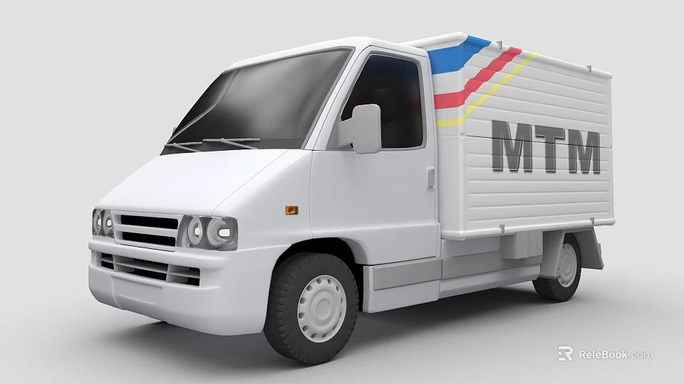 White Delivery Van With MTM Logo And Red Blue Yellow Stripes 3d model 