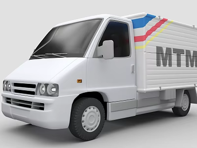 White Delivery Van With MTM Logo And Red Blue Yellow Stripes 3d model