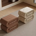 Modern Minimalist Stacked Bedside Tables With Brown Wooden And Patterned Design On Carpeted Floor