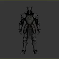 Man In Black Spiked Armor With Horned Helmet And Metallic Texture Standing