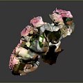 Bouquet of pink roses with fresh green leaves on grey background