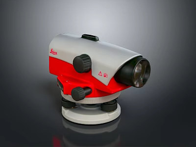 Leica Red And White Precision Level Instrument With Adjustment Knobs And Lens 3d model