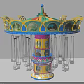 Colorful Carousel Swing Ride With Hanging Seats And Decorated Layers