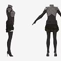 Stylish Women's Outfit With Metal Shoulder Armor Dark Top Plaid Skirt Long Socks And High Heels