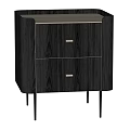 Dark Wood Bedside Table With Two Drawers Metal Handles And Black Slim Legs