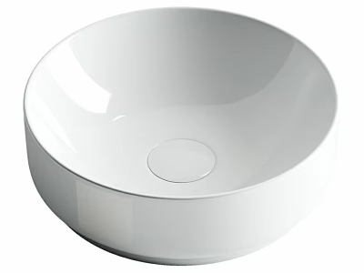 White Round Above Counter Ceramic Wash Basin With Smooth Surface Design 3d model