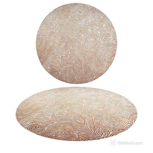 Modern Round Area Rug With Wavy Beige Brown Texture And Decorative Design 3d model 