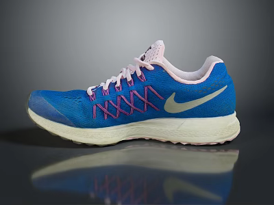 Blue Running Shoes With Pink Laces And White Nike Logo On Beige Sole 3d model