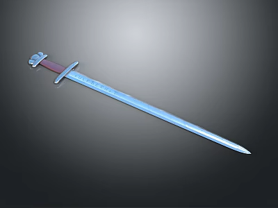 Silver Decorative Sword with Intricate Metal Blade and Red Hilt on Dark Background 3d model