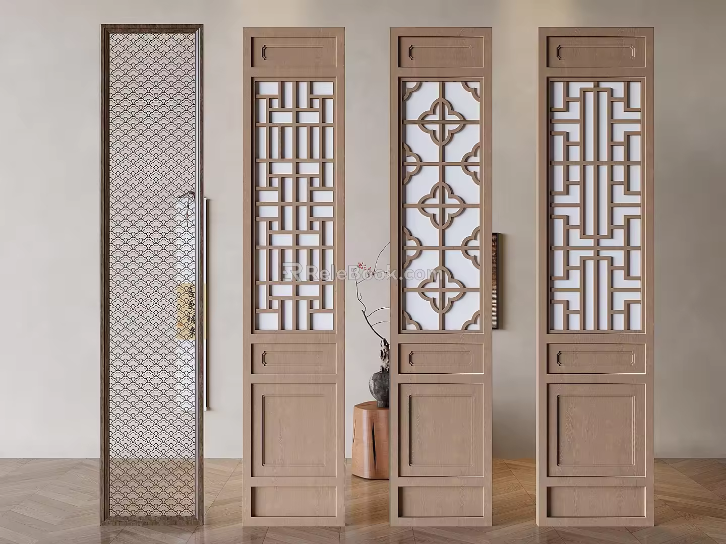 Chinese-style Lattice Hallway Partition Solid Wood Hollow-out Carved Screen 3d model