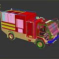 Red Fire Truck With Yellow Stripes Top Cage And Blue Front Details