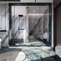 Modern Luxury Bathroom Interior Design With Marble Walls Glass Shower And Freestanding Bathtub