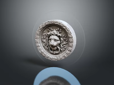 Beautiful Scenic Landscape Featuring Ancient Circular Lion Head Stone Carving Door Knocker With Decorative Patterns 3d model