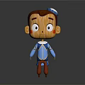 Wooden 3D Doll With Blue Outfit Red Pants Blue Cap And Red Cheeks