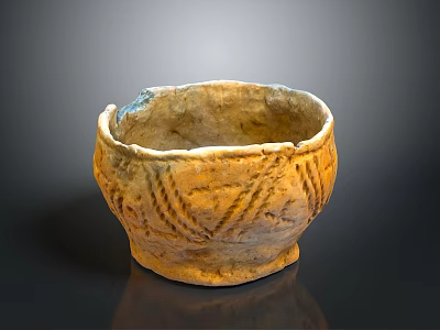 Handmade Pottery Bowl With Earthy Yellow Tone And Handcrafted Textures For Daily Living Supplies 3d model