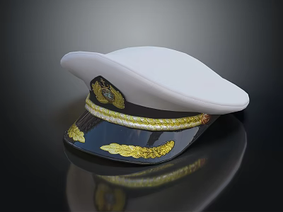 Classic White Brim Navy Blue Hat With Golden Badge And Ornamental Trim Design 3d model