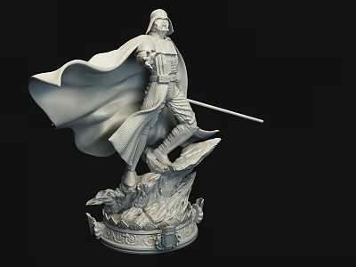 Detailed White Cloaked Character Sculpture With Staff Standing On Decorative Base 3d model