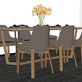 Modern Dining Table Set With Light Colored Chairs Vase Flowers Wine Glasses And Tableware 3d model