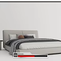 Modern Double Bed With Upholstered Headboard Pillows And Side Table 3d model