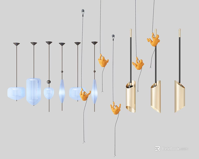 Modern Pendant Lights with Diverse Contemporary Designs and Decorative Elements 3d model