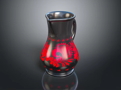 Sleek Black Electric Kettle Featuring Red Floral Pattern for Home Daily Use 3d model